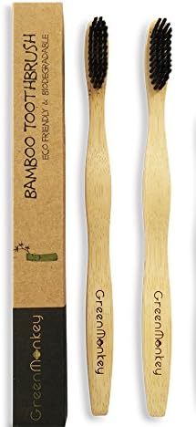Bamboo Toothbrush - Natural Organic Wooden Eco Friendly 100% Biodegradable Recyclable Tooth Brush Enhancing Natural Teeth Whitening - Medium Activated Charcoal Bristles - Environmentally Friendly 100% (2 Pack Toothbrushes)