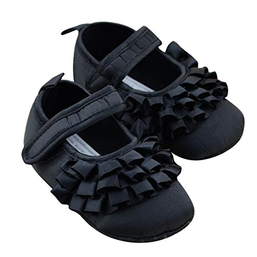 DEHNAG Toddler Baby Girls Soft Sole Princess First Walkers Crib Sandals Shoes Black 9-12 Month