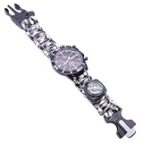 Outdoor Survival Uhren Militär Herrenuhren Arabische Ziffern Dekorative Sub-Dials Kompass Paracord Seil Armband Handgewebt Armbanduhren für Herren, Schwarz Weiß Camouflage