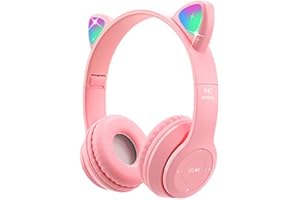 Joso Écouteurs pour Enfants, écouteurs Bluetooth avec Micro, lumière LED pour l'apprentissage en Ligne, l'école, Les Voyages, écouteurs Pliables sans Fil pour Enfants âgés de 7 Ans et Plus (Rose)