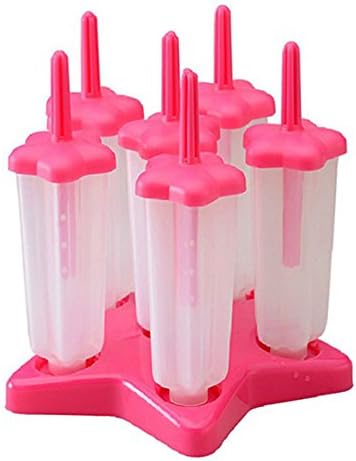 Ericoy6 Pcs Square design Ice Cream Pop Molds Maker Popsicle Molds Frozen Ice Cream Yogurt Jelly Pop Mold Popsicle Maker Lolly Mould Tray Pan Set (Rose)