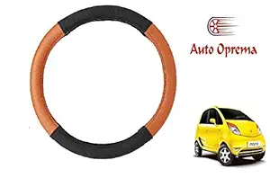 Auto Oprema Leatherette Car Steering Wheel Cover (Black,Tan) for Tata Nano Genx