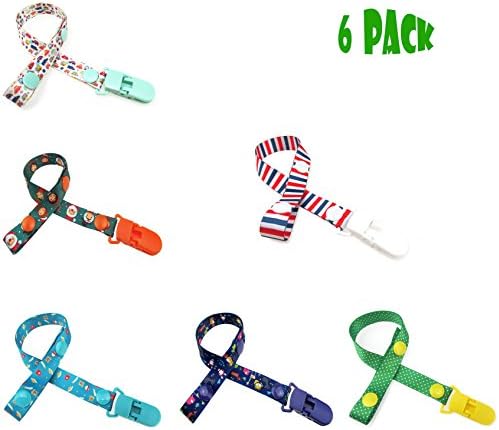 Dummy Clips Pacifier Holder Straps Goldore Baby® Teething Holder Fits All Pacifiers &amp; Soothers for Girls and Boys, 6 Pack (Boy)