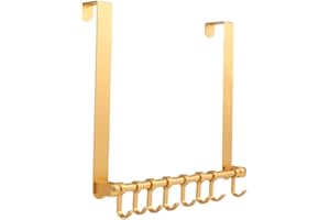XUANHEY Gancho para puerta dorado para colgar en la puerta, perchero para puerta, sin taladrar, de aluminio espacial, con 8 ganchos móviles y almohadillas antiarañazos, mochilas, sombreros