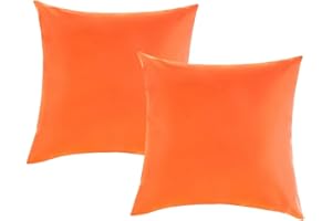 Bamboopack 2 Pack Waterproof Outdoor Throw Pillow Covers PU Coating Pillow Shell Decorative Garden Cushion Cases Square Pillowcases for Patio Couch Tent Balcony Sofa (18x18 Inch) - Orange