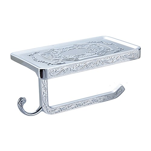 Weare Home Dekorativ Luxus Antik Vintage Wandmontag Bohren Geschnitzt Silbern Toilettenpapierhalter Handyhalter mit Haken aus hochwertig Legierung Chrom finished für Badezimmer Dusche Küche