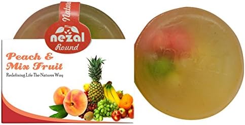 Nezal's Organic Handcrafted Peach &amp; Mix Fruit Herbal Round Bathing Soap - 2.99 Ounce
