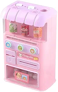 IndusBay Mini Vending Machine Toy Electronic Beverage Drink Machine Early Developmental Toy with Light Sound for Kid Girls Boys Prentend Game, Pink