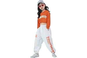 LOLANTA 2 Piezas de Ropa de Baile Callejero para niña Hip Hop, Sudadera Corta + Pantalones de chándal