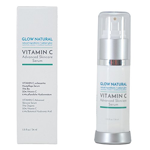 Vitamin C Serum, Creme mit Hyaluronsäure, Bei Falten, Altersflecken und Verfärbungen, Zur Unterstützung des Erscheinungsbildes des Hautbildes, Geeignet für alle Hauttypen in 34 ml Flasche von Glow Natural