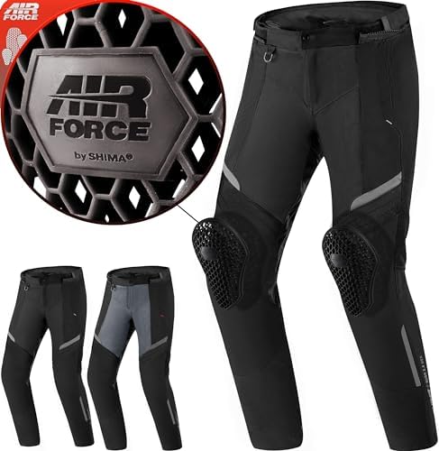 SHIMA RUSH Pantaloni Moto Uomo con Protezioni 4 Stagioni | AIRFORCE Protezione Ginocchio | Pantaloni da Moto Impermeabile Estiva Tuta Giacchetta Touring (Nero, Uomo, Pantalone, Taglia 3XL)