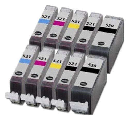 10 (2 juegos de 5) Cartuchos de tinta de impresora compatible para CANON PIXMA iP3600 iP4600, iP4700, MP540, MP 550, MP560, MP620, MP630, MP640, MP980, MP990, MX860, MX870 Impresora, 2x PGI-520BK, CLI-521BK 2x , 2x CLI-521C, CLI-521Y 2x, 2x CLI-521M