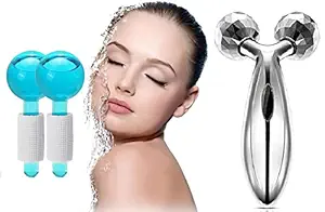 2pcs Ice Roller Globes for Face and Eyes, Facial Cooling Massage Balls With Manual 3D Massager Roller 360 Rotate Face Full Body