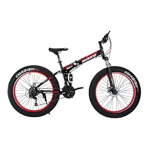 Make Foldable Fat Mountain Sports Bike with 26X4 Inch Tyres and 21 Speed Shimano Gears,Dual Hydraullic Suspension and Dual Disc Brakes for Adults