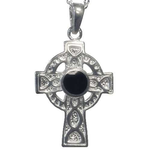 WHITBY JET - Sterling Silver Cross Pendant / 18inch Chain