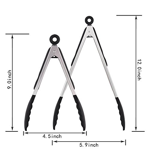 GHB 2er Küchenzange Grillzange aus hochwertigem Edelstahl und Lebensmittelqualität Silikon Kochen Servieren Grill für Fleisch Salat Spaghetti Wurst Brötchen und vieles mehr - 3
