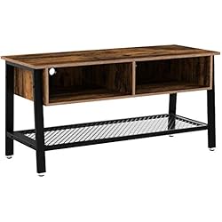 VASAGLE Meuble TV Vintage, Table Basse avec étagère de Rangement en Treillis, Table d'appoint avec Cadre Climatique, 2 Casiers, Aspect Bois Vieilli, pour Salon, Chambre, Style Rustique LTV92X