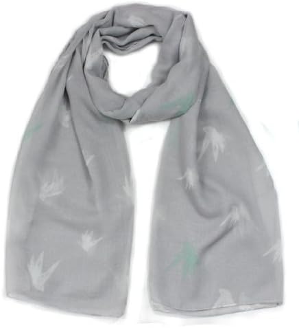 Pastel Swallow Flying Bird Print Ladies Fashion Scarf (Grey)