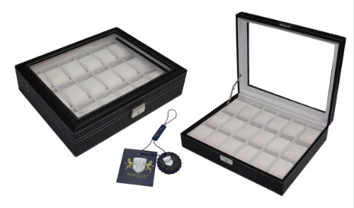 Leder Uhrenbox 18 Uhren mit Sichtfenster Uhrenvitrine Uhrenschatulle schwarz Leder Uhrenbox 18 Uhren mit Sichtfenster Uhrenvitrine Uhrenschatulle schwarz
