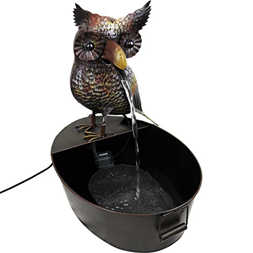 Metallbrunnen mit Eule, 51x39xH55cm, inkl. Elektropumpe, Zimmerbrunnen, Antik-Look / Metall