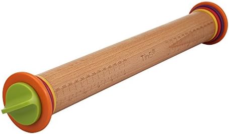 Ecombird Adjustable Wooden Rolling Pin with Removable Thickness Rings,Non Stick Wooden Dough Roller with Measurement,Ideal Gift for Baking Lovers,Multicolored