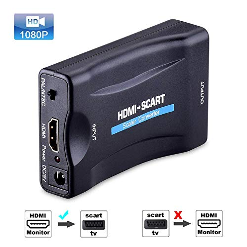 Adaptateur HDMI vers Scart, convertisseur HDMI vers Scart Compatible avec NTSC PAL HDMI1.3pour Sky HD Blu Ray PS3 TV VCR VHS