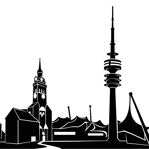 Wandkings Skyline Wandaufkleber Wandtattoo – 125 x 30 cm in schwarz – Deine Stadt wählbar – München - 4