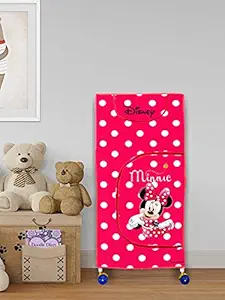 Kuber Industries Disney Minnie Print Multipurpose Plastic Foldable Toy Box/Wardrobe Storage Almirah for Kids with 4 Shelves (Pink)