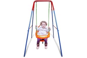 HUOLE Balançoire Bébé, Jeu de Plein Air avec Accoudoir, Portique Siège de Balançoire en Plastique, Capacité de Charge de 25KG, pour Enfants 1-3 Ans(107 * 96 * 131cm)