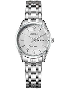 Longbo Original Damen Edelstahl Band Gurt Business Ziffer Analog Quarz Uhren Auto Datum Tag Multifunktions Paar...