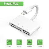 Kit de conexión 4 en 1 de Lighting a cámara: 1 X lector de tarjetas SD, 1 X lector de tarjetas TF. 1 X puerto de carga Lighting. 1 puerto hembra USB 2.0 para conectar cámaras, concentradores, teclados o lectores de tarjetas.