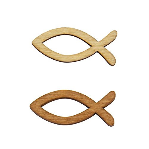 Oblique-Unique® Tischstreu Streuartikel Taufe Fische Holz Fische – Streudeko Verzierung für Taufe, Kommunion und Konfirmation – Echtholz - 3