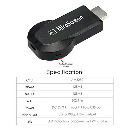 Wireless HDMI Dongle, Mini drahtlose HDMI WLAN Dongle Empfänger Adapter 1080P Anzeige Airplay Miracast DLNA WiFi TV Display Receiver Empfänger HDMI Media Cast Funktion für Android IOS Smart Phones iphone ipad usw - 4