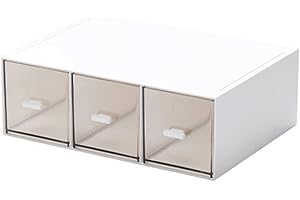 HCLRW Desktop Drawer Organizer, Stackable Storage Drawers, Plastic White Desk Organizers Great for Office School Home - Large 3 Drawers (White)