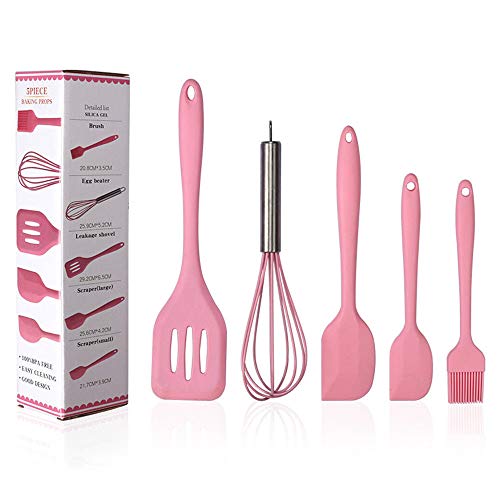 Lot de 5 ustensiles de cuisine en silicone pour chef rose