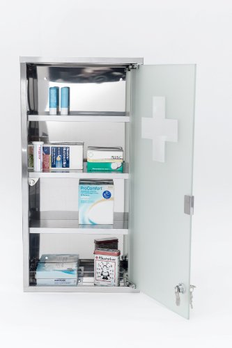60cm MAXI Erste Hilfe Medizinschrank EDELSTAHL GLAS + 50 Wundmed Pflaster Gratis Zugabe - 8