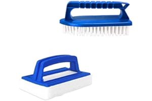 ‎WELL2WELLNESS well2wellness® Pool Handbürsten-Set - Reinigungsbürste mit Griff und weißen Borsten + Pool Reinigungspad/Handpad mit Griff