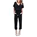 Produktbild XXYsm Jumpsuit Damen Elegant Lang Hose Sommer Herbst Reine Farbe Chiffon V-Ausschnitt Playsuit Bodycon Ärmellos Party Lässig lose Overall Hose mit weitem Bein