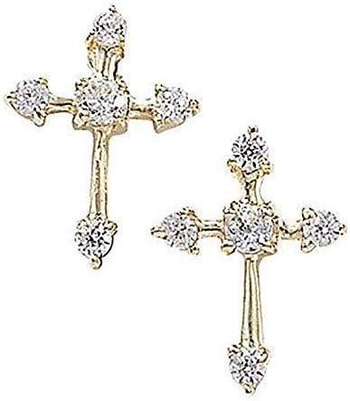 Unique Wishlist 9ct Yellow Gold Cubic Zirconia Slim Cross Studs *ger516a