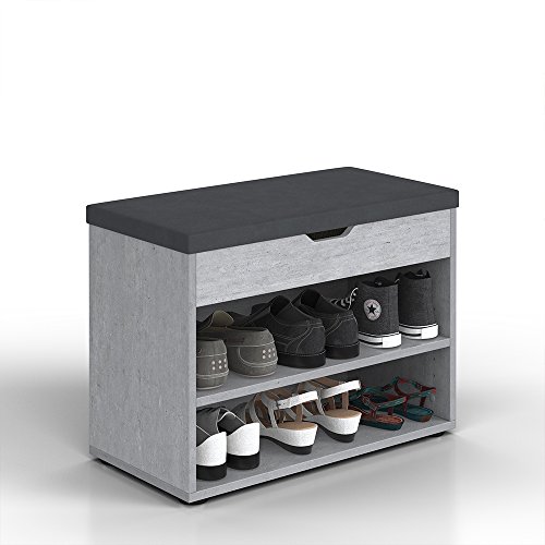 Schuhbank 6 Paar Schuhe Grau Beton Schuhschrank Schuhablage Sitzbank Bank Regal Polster Deckel Klappdeckel - 5