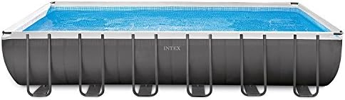 Intex 24ft x 12ft x 52 inches Rectangular Swimming Pool Ultra Frame Design with Sand Filter Pump, Salt Water System, Safety Ladder, Ground Cloth, Deluxe Pool Maintenance Kit, Volleyball Set and Pool Cover 2018 Model with factory fitted UK 3 pin plug