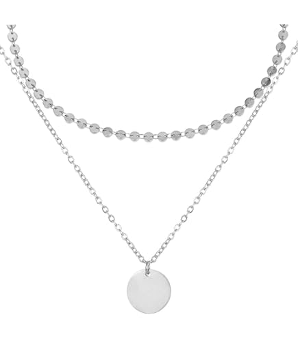 Collana Girocollo Multistrato Boho Donna - Choker Con Disco E Cerchio In Lega Argento - Lunghezza Regolabile 30/36,5 Cm - 3