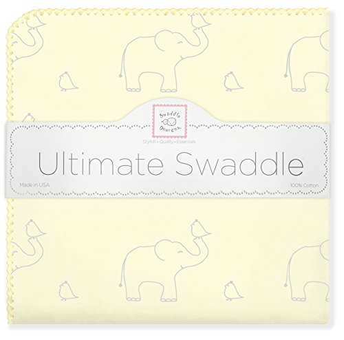 SwaddleDesigns Ultimate Receiving Blanket, Sterling Deco Elephants (Sunwashed Yellow)