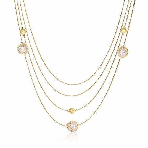 Sautoir necklace Plated yellow gold 18K carat High quality novelty jewellery Snake Woman Yellow Very long 4 rows Ball Zinna