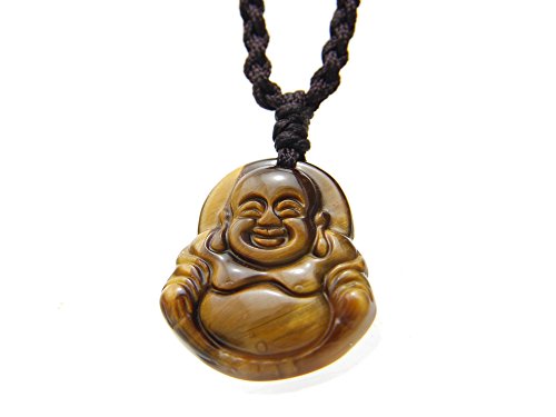 Agathe creation COT03 - Collier Bouddha Rieur en Pierre d'il de Tigre Naturelle (A)