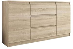 Framire R-140-S3 Komoda w kolorze dębu Sonoma, komoda z 3 szufladami, 2 drzwi, szafka do sypialni, salonu, łazienki, 76 x 140 x 40 cm