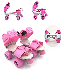 Bestie toys Super Quality Adjustable Quad Roller Skates Inline Skates Suitable for Age Group 6 to 12 Years (Pink)