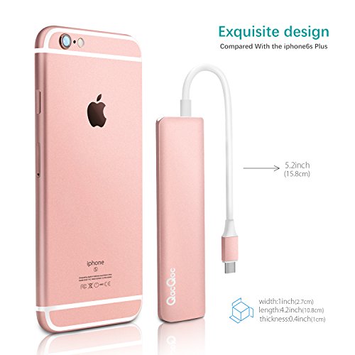 USB C Hub GN22B Multi-Ports Typ C Adapter mit 1 USB-C Ladeanchluss, 1 HDMI Port, 2 USB 3.0 Port s mit rasender Geschwindigkeit Aluminumgehäuse geeignet für Macbook 2015/2016 und Macbook Pro 2016 （Rosa Gold） - 3