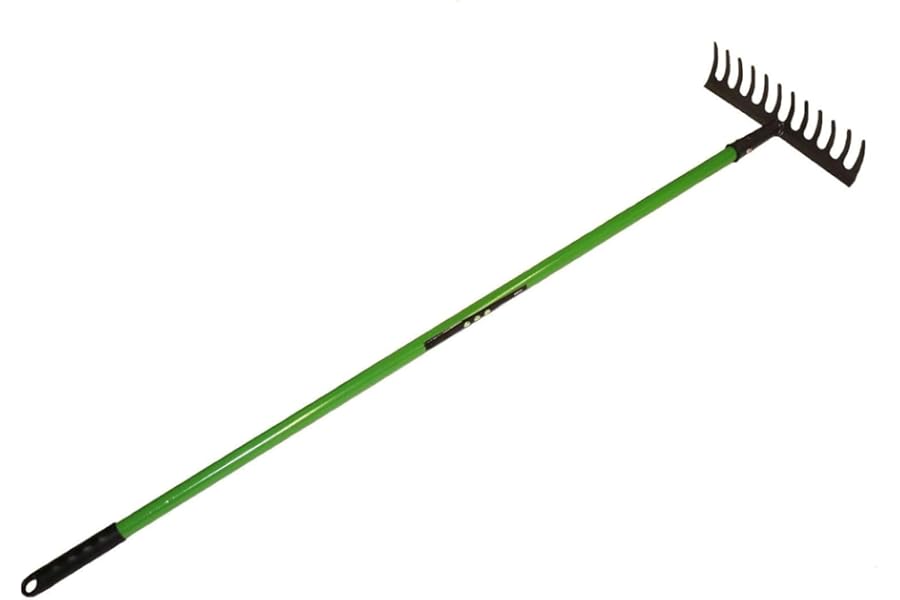 KAYNUR Heavy Duty Garden Rake with Long Handle - 12 Teeth Carbon Steel Lawn Raker Tool for Soil, Grass, Leaves & Weed Removal - Durable Metal Gardening Tool