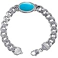 Bhumi Creation Turquoise Stone, Firoza Ston Sterling Silver Bracelet For Men